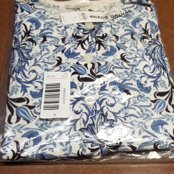 Loft 3/4 Sleeve Blue/White Cardigan NWT - Picture 2 of 4